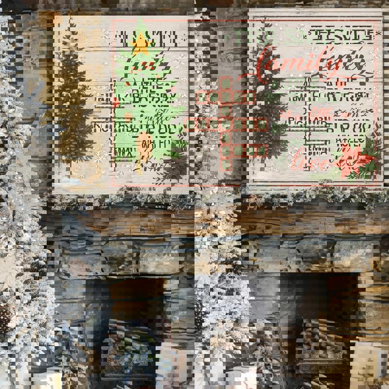 Personalized family name crossword canvas with quote, rustic farmhouse, gray shiplap, living room decor, Christmas present