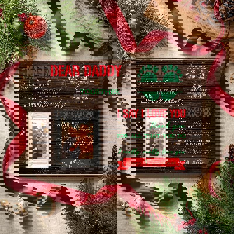 Happy First Christmas canvas sign for Dad, rustic style from baby, personalized names and year, wall art for holiday season