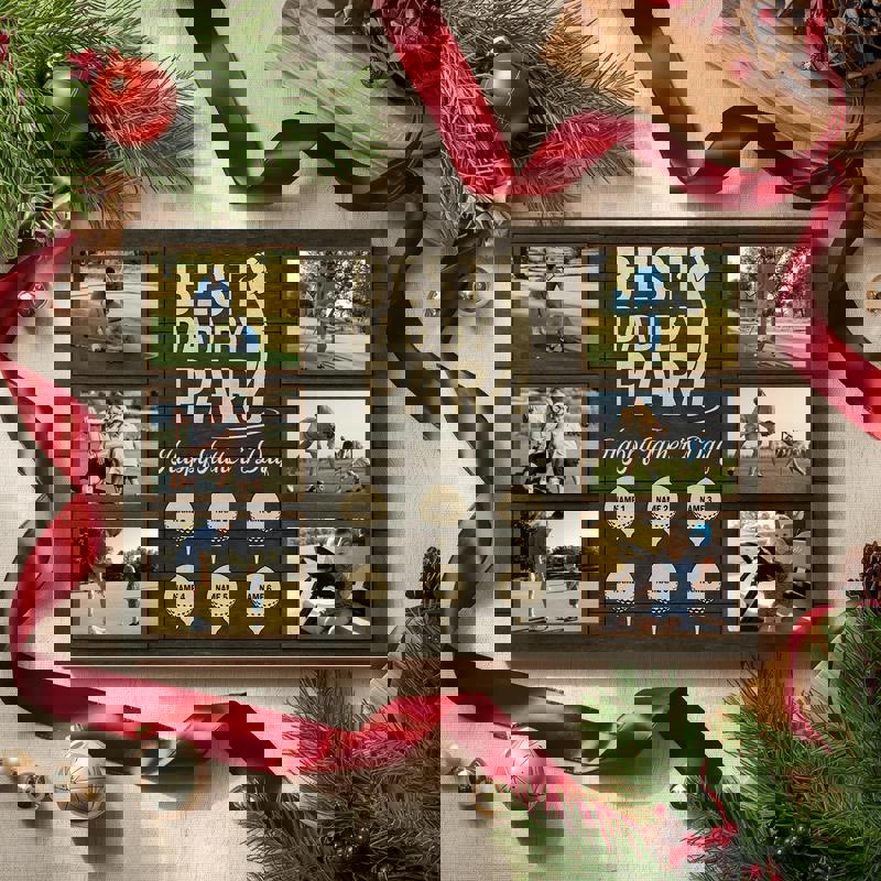 Best Dad By Par canvas personalized with kids’ names, square layout, green course detail and flag, Father’s Day gift for dad