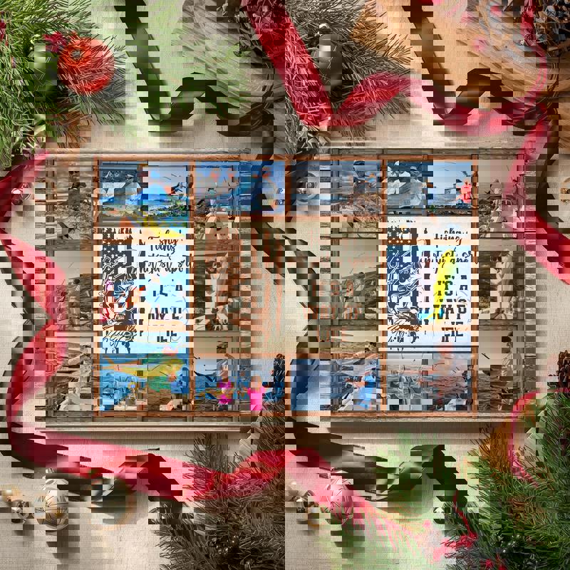 Fishing photo collage canvas, landscape design, custom photos, names, and year, heartfelt lake house gift for fishermen