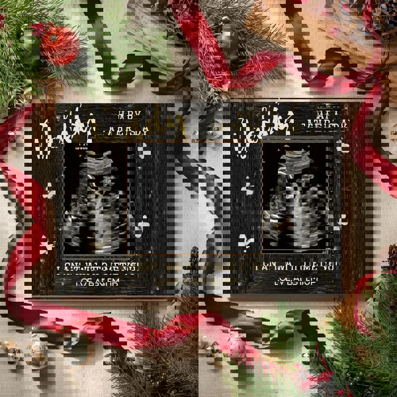 Father’s Day from bump ultrasound canvas, custom due date and note to Dad, rustic farmhouse style, landscape decor office