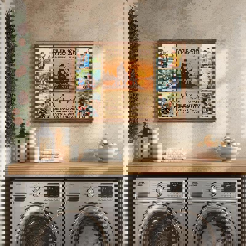 Father and son fishing photo collage canvas wall art, custom vacation memory piece, rustic farmhouse decor for Dad’s man cave