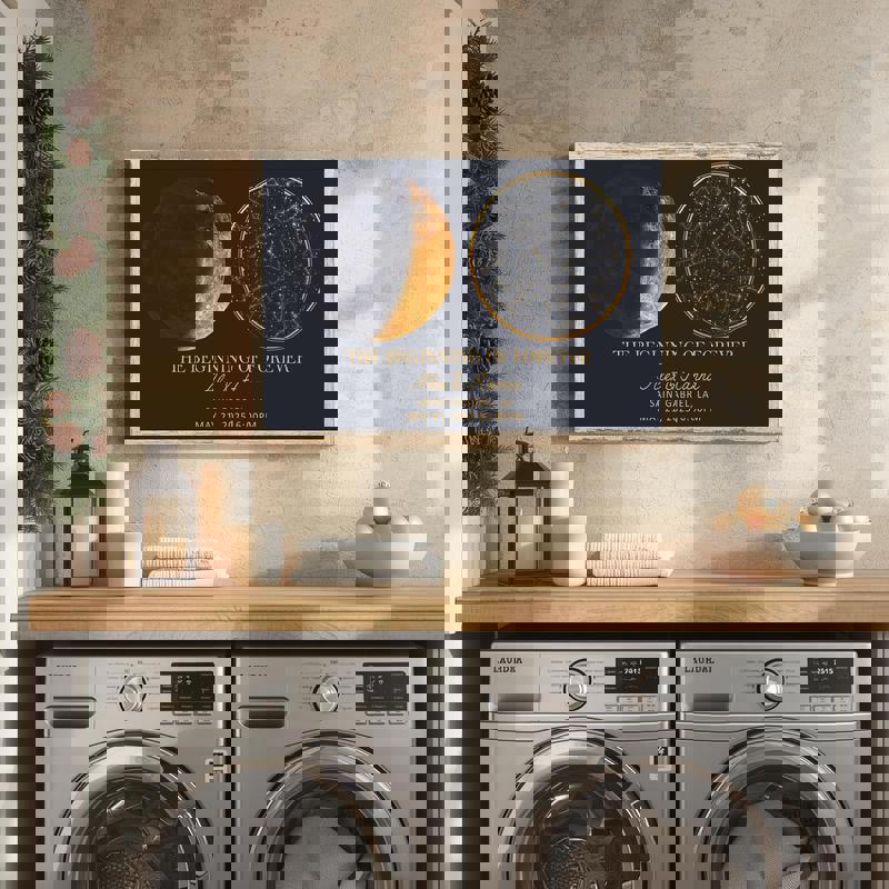 moon phase and star map canvas print customized with couple names, proposal date, coordinates, dark starfield, bedroom decor moon phase and star map canvas print customized with couple names, proposal date, coordinates, dark starfield, bedroom decor