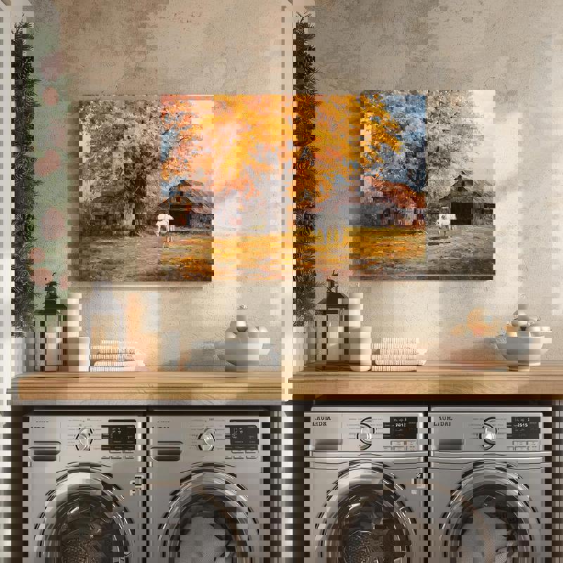 Harvest Autumn Serenity canvas, Thanksgiving wall art tailored for dorm decor, evoking peaceful fall moods and calm focus.