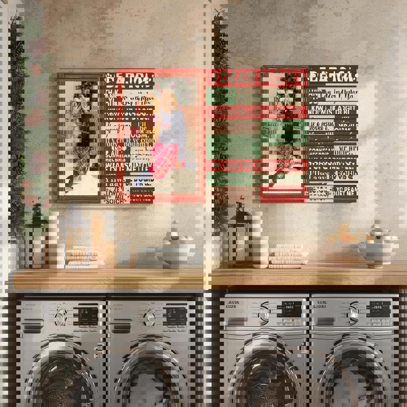 Christmas dog mom canvas, vertical design with string lights and dog silhouette, personalized pet names, thoughtful gift