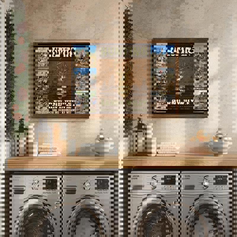 Hunting Is My Therapy canvas wall decor, personalized deer photo collage, rustic country design, add names, perfect for lodge, cabin, or den