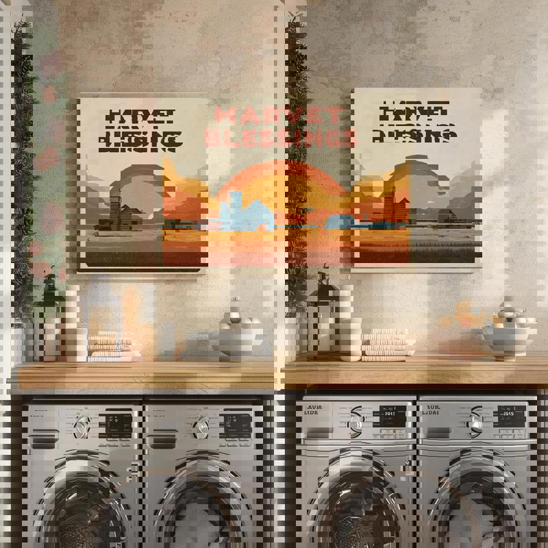 Thanksgiving harvest fields canvas features amber grasses and soft sky, vintage accent art perfect for dorm room walls