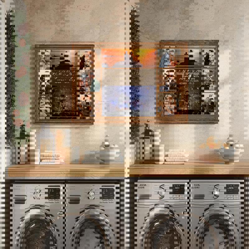 night sky star map and photo collage canvas with coordinates, personalized names and date, rustic anniversary keepsake