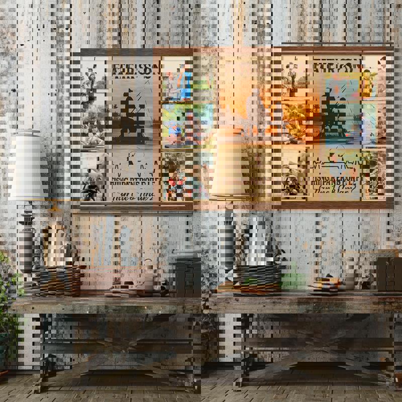 Father and son fishing photo collage canvas keepsake, custom photos, gift for anglers and dads, rustic farmhouse wall art