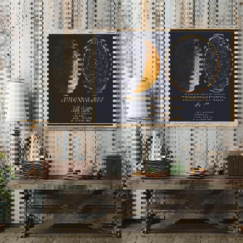 moon phase and star map canvas, custom night sky chart with constellations, names and anniversary date, clean white backdrop moon phase and star map canvas, custom night sky chart with constellations, names and anniversary date, clean white backdrop