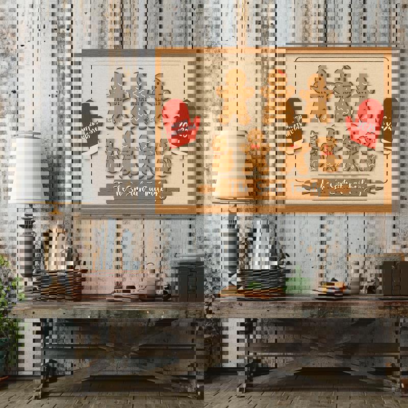 Gingerbread family canvas wall art, Grandma's Perfect Batch, family name and grandkids' names, personalized Christmas decor