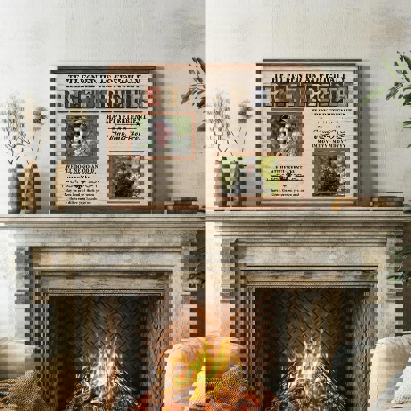 Veteran retirement canvas keepsake, personalized photo collage with names and dates, rustic farmhouse decor for entryway wall