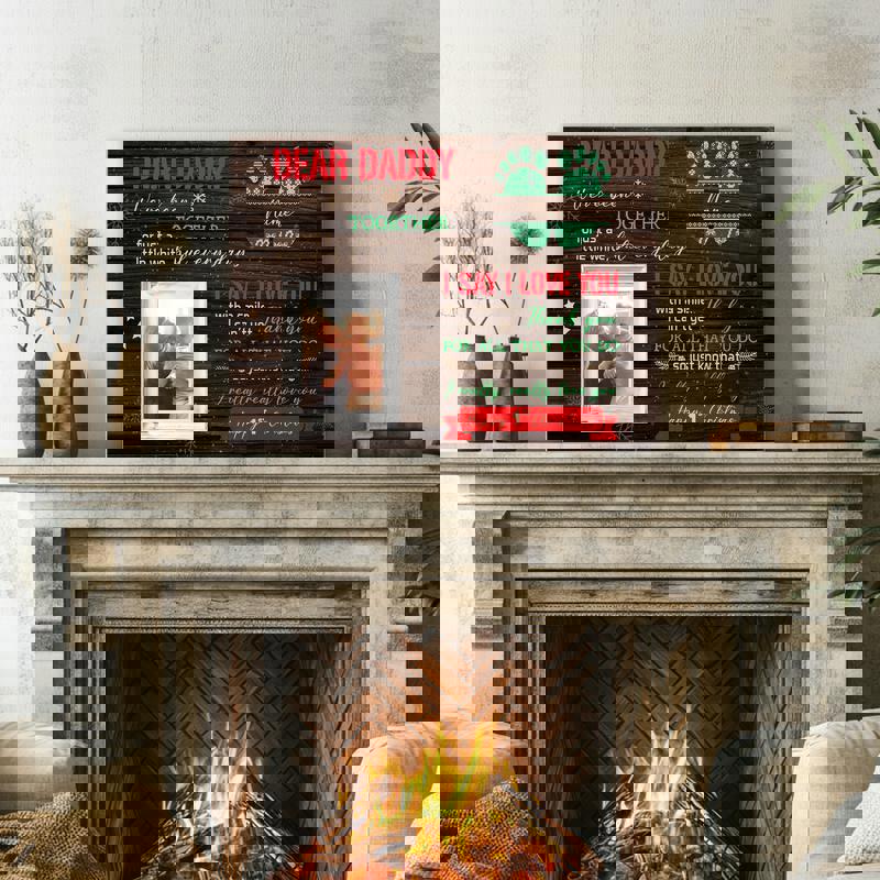 Happy First Christmas canvas art, rustic keepsake from baby for Dad, personalized with child’s name and year, holiday wall