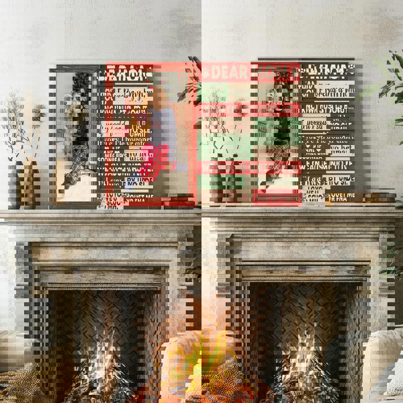 Christmas dog mom canvas featuring snowy scene with two dogs in scarves, custom names and year, heartfelt holiday wall art