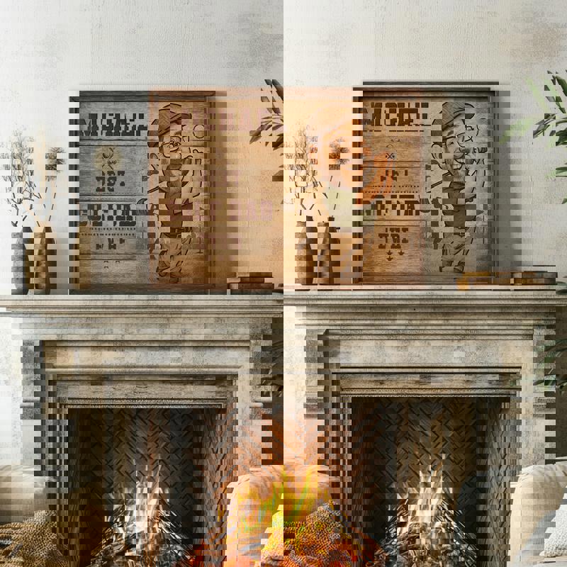 Personalized golf dad caricature portrait canvas, farmhouse-style wall art for office or den, funny birthday gift from kids Personalized golf dad caricature portrait canvas, farmhouse-style wall art for office or den, funny birthday gift from kids