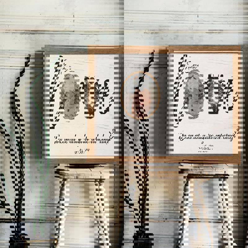 Baby footprint birth stats canvas, custom minimalist black and white design with clean type, portrait canvas for modern nursery Baby footprint birth stats canvas, custom minimalist black and white design with clean type, portrait canvas for modern nursery