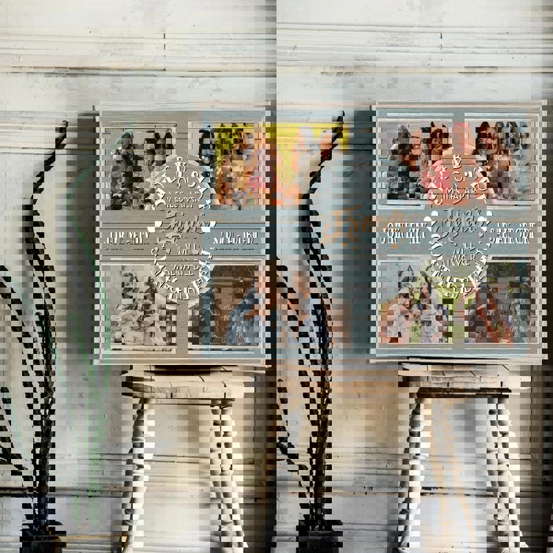 Best friends photo collage canvas print, personalized nine-photo grid, coastal farmhouse aesthetic for living room wall