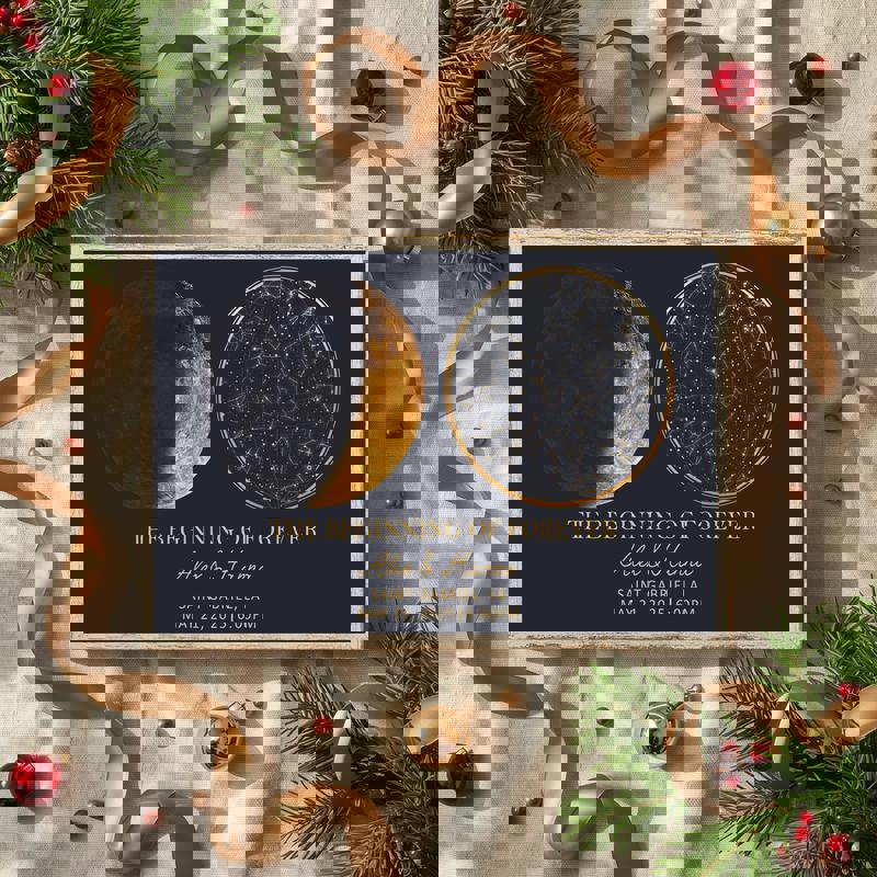 moon phase and star map canvas, personalized celestial map with moon phase for chosen date, boho gift for wife or husband moon phase and star map canvas, personalized celestial map with moon phase for chosen date, boho gift for wife or husband