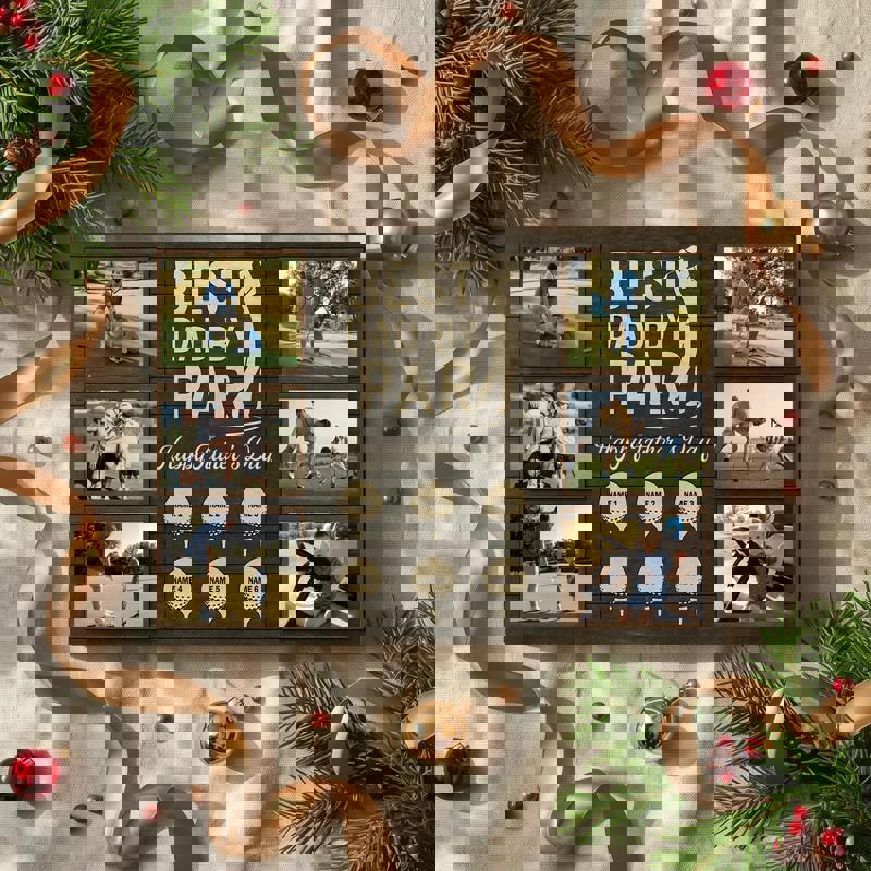 Best Dad By Par canvas personalized with kids’ names, vintage parchment background, Father’s Day gift for golf enthusiast