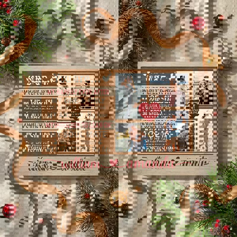 'My Happily Ever After' rustic canvas, square photo grid, personalized couple names and special date, anniversary wall decor