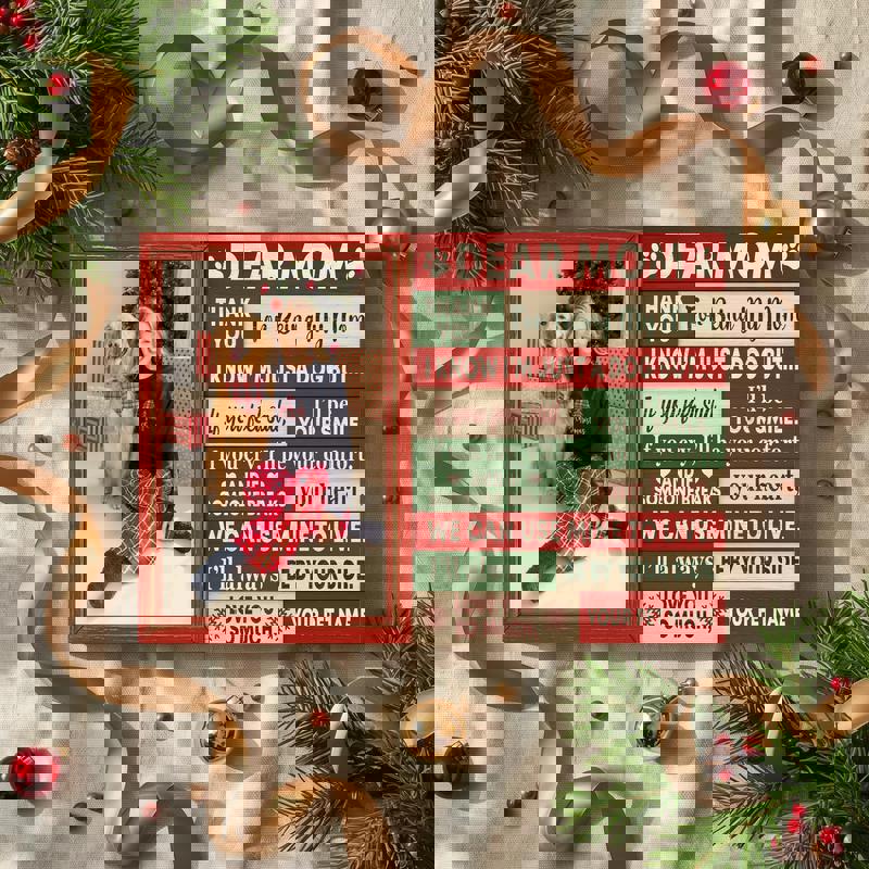 Christmas dog mom canvas with paw print wreath in farmhouse style, neutral palette, custom family name, cozy seasonal gift