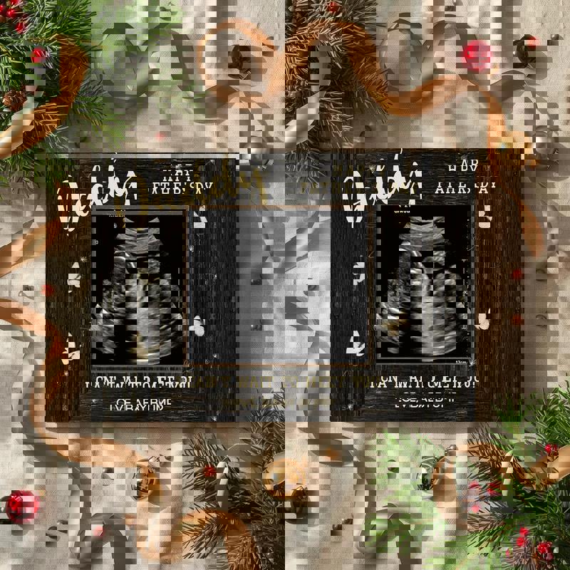 Father’s Day from bump ultrasound canvas print, custom baby name and due date, kraft background, square for nursery