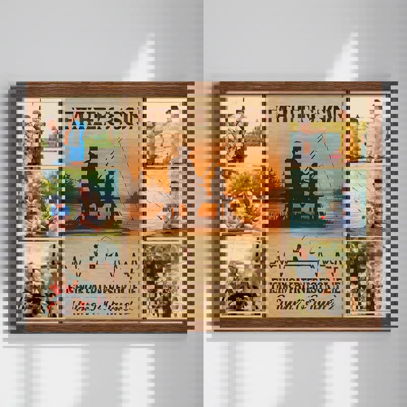 Custom Father And Son Fishing Photo Collage Canvas - Family Fishing Vacation Keepsake, Rustic Farmhouse Wall Art Canvas | Familywalldecor