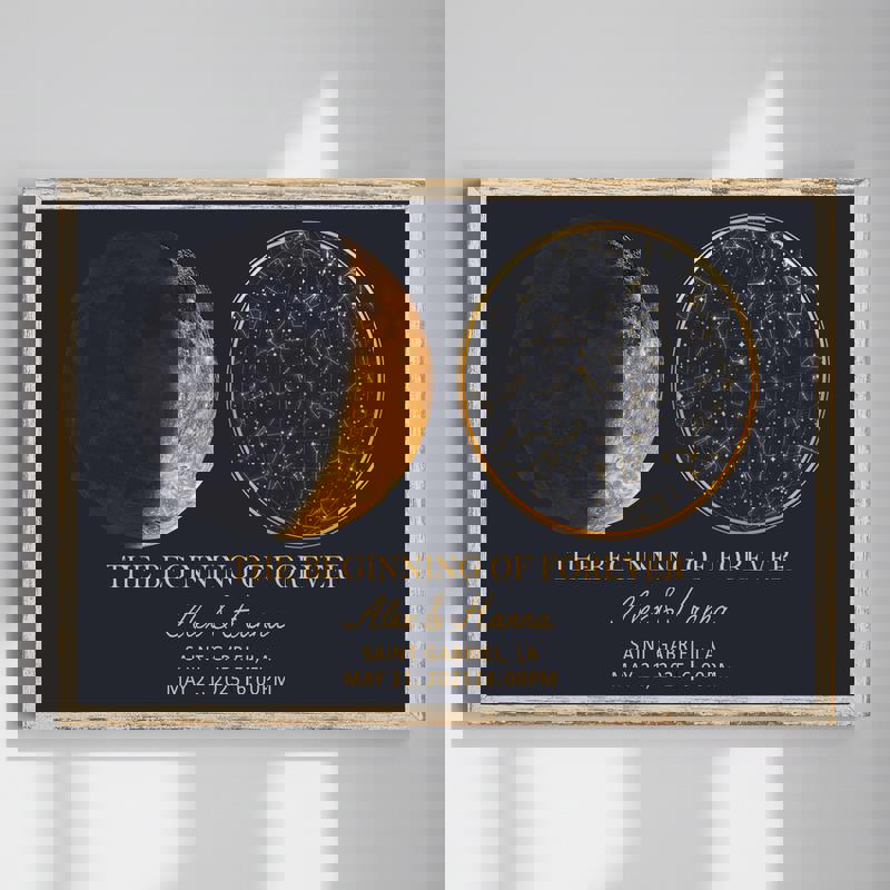 moon phase and star map canvas print personalized with couple names and date, romantic anniversary gift, navy night sky chart | Familywalldecor