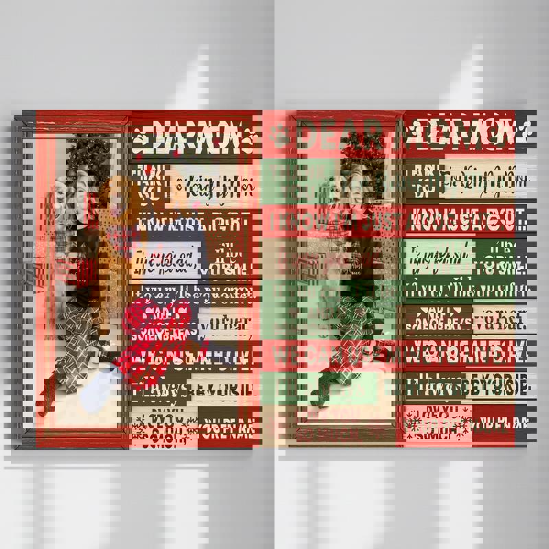 Christmas dog mom canvas personalized with pet names, paw prints, and snowflakes, festive wall art gift for dog lovers | Familywalldecor