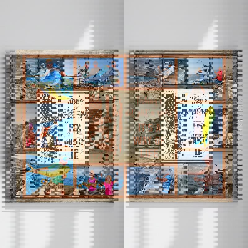 Personalized Fishing Photo Collage Canvas - Fishing Memories Wall Art, Rustic Farmhouse Decor, Unique Gift For Fishermen Canvas | Familywalldecor