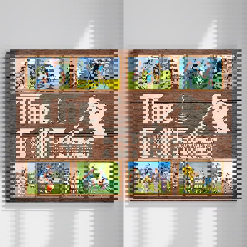 The Golf Father photo collage canvas, personalized rustic farmhouse wall art with custom photos, ideal Father’s Day gift for dad | Family Wall Decor