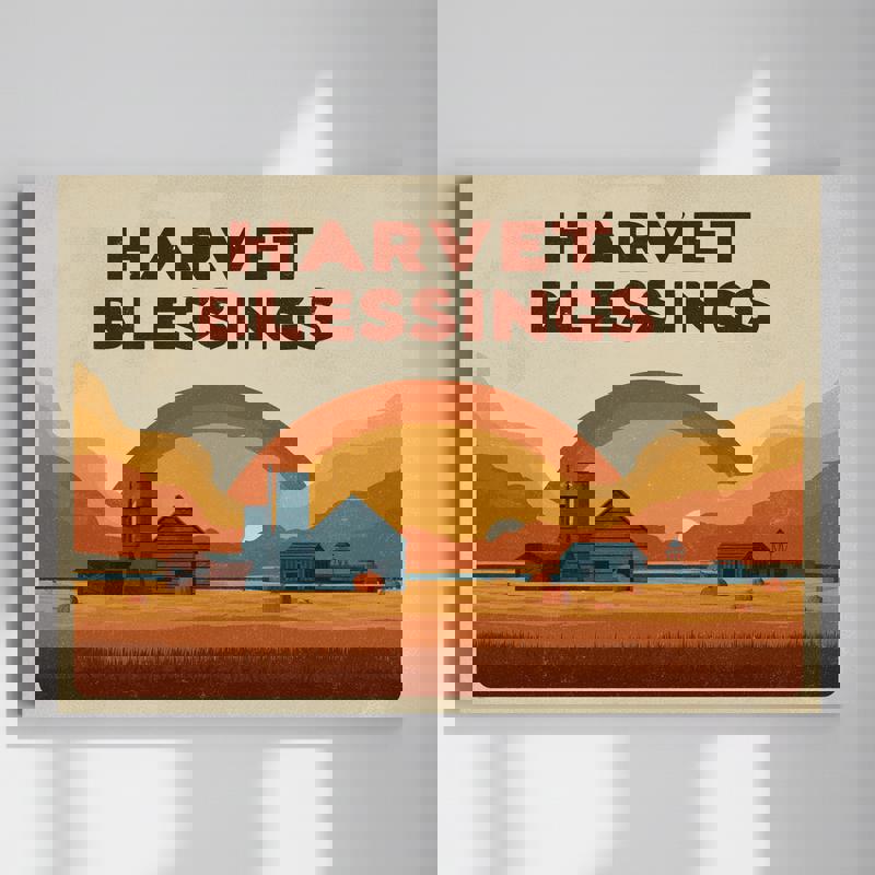 Thanksgiving Harvest Fields Vintage Poster, Dorm Room Artwork Canvas | Familywalldecor