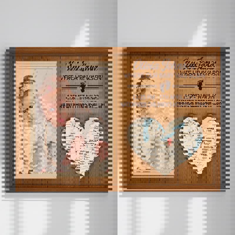 Where Our Baby Was Born Map Canvas - Personalized Newborn Gift, Unique Baby Milestone Keepsake, Rustic Farmhouse Decor | Family Wall Decor