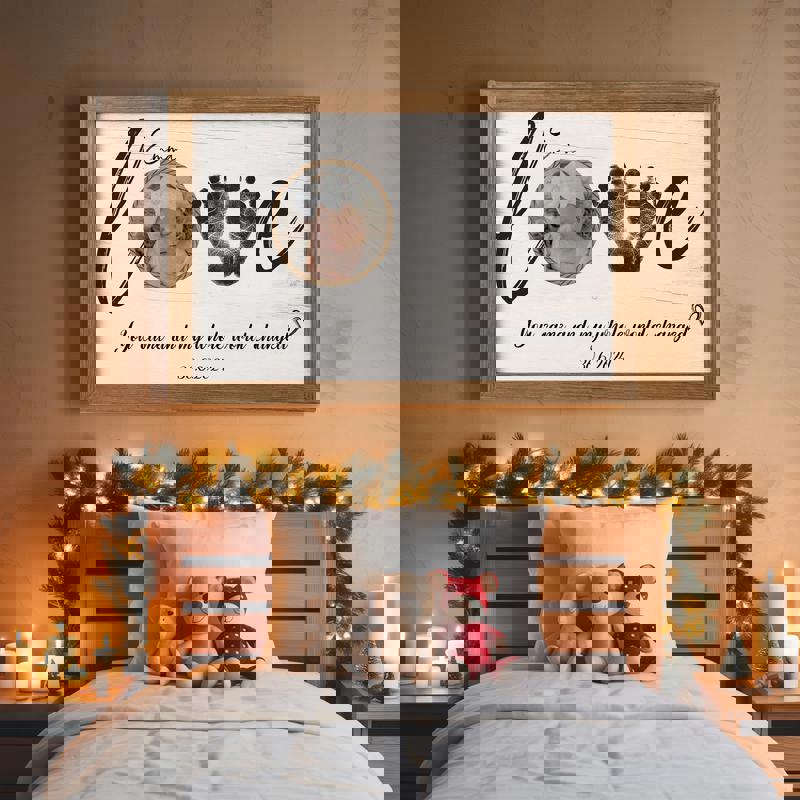 Baby footprint birth stats canvas, custom typography with subtle beige linen texture look, portrait keepsake for baby’s room Baby footprint birth stats canvas, custom typography with subtle beige linen texture look, portrait keepsake for baby’s room