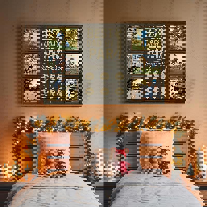 Best Dad By Par canvas, custom kids’ names under golf flag icon, clean modern typography, Father’s Day gift for golf dad