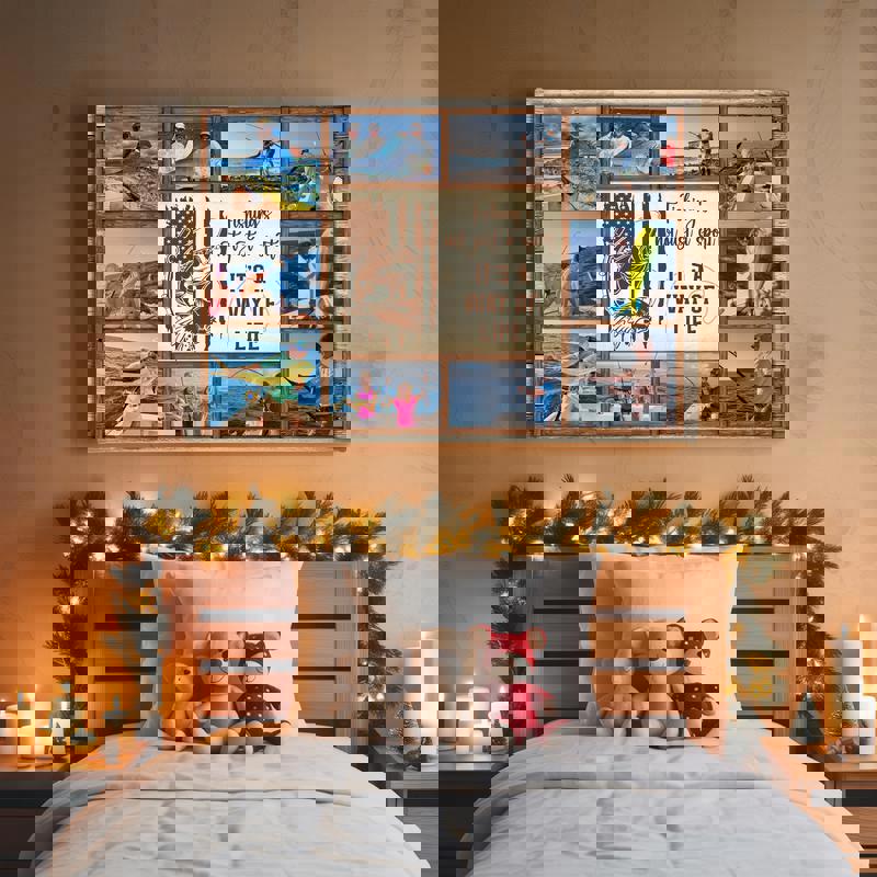 Fishing memories photo collage canvas, portrait layout, farmhouse lettering, personalized names, date for wall gallery