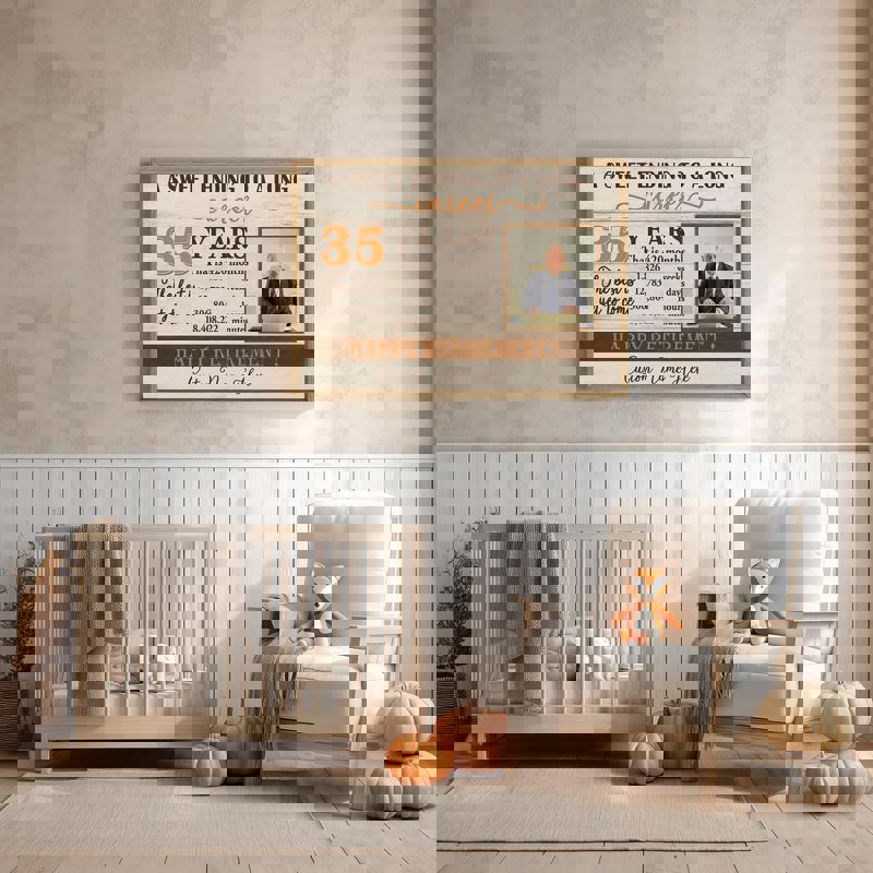 Happy retirement personalized photo canvas, distressed gray wood palette, add photo, name, and date; gift for mom