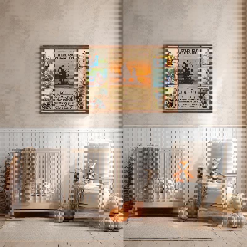 Father and son fishing photo collage canvas keepsake, custom photos, holiday or Christmas gift for Dad, rustic farmhouse art