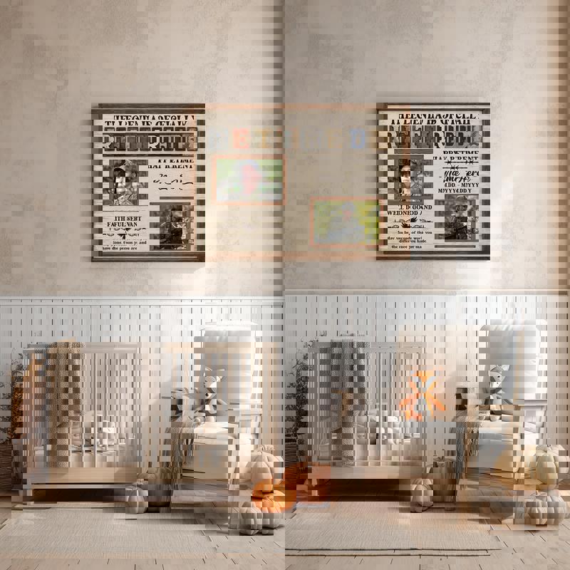 Veteran retirement canvas gift, personalized photo collage with custom name and service dates in rustic farmhouse wood style