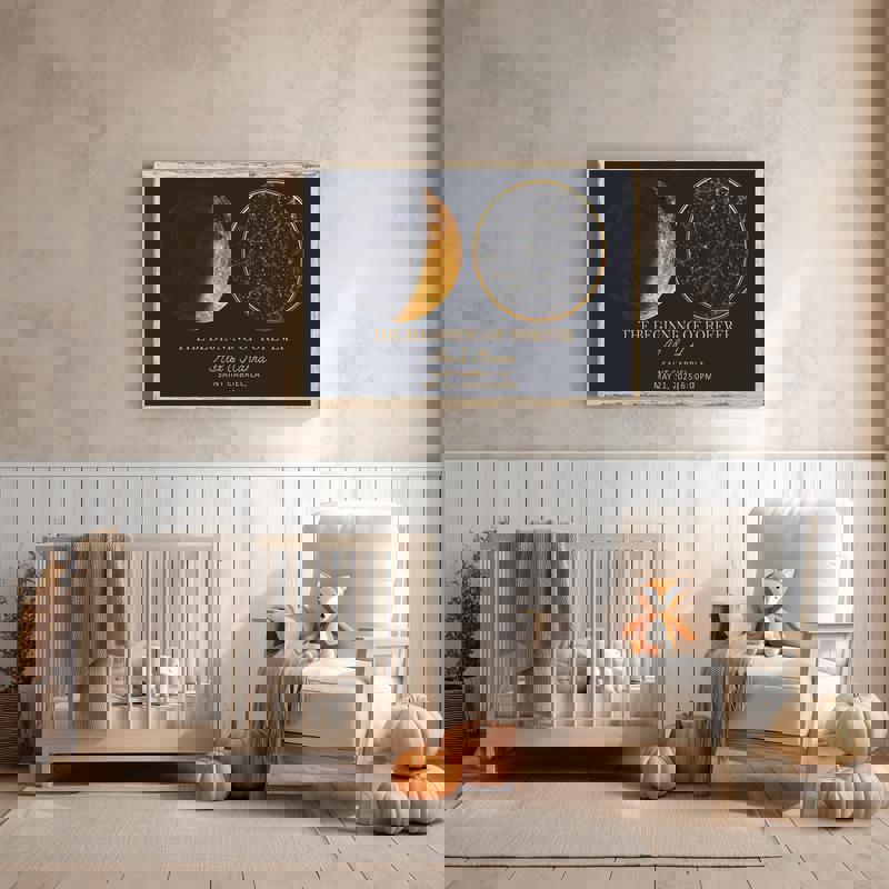 moon phase and star map canvas, personalized night sky and lunar phase artwork, minimalist black canvas, bedroom decor moon phase and star map canvas, personalized night sky and lunar phase artwork, minimalist black canvas, bedroom decor