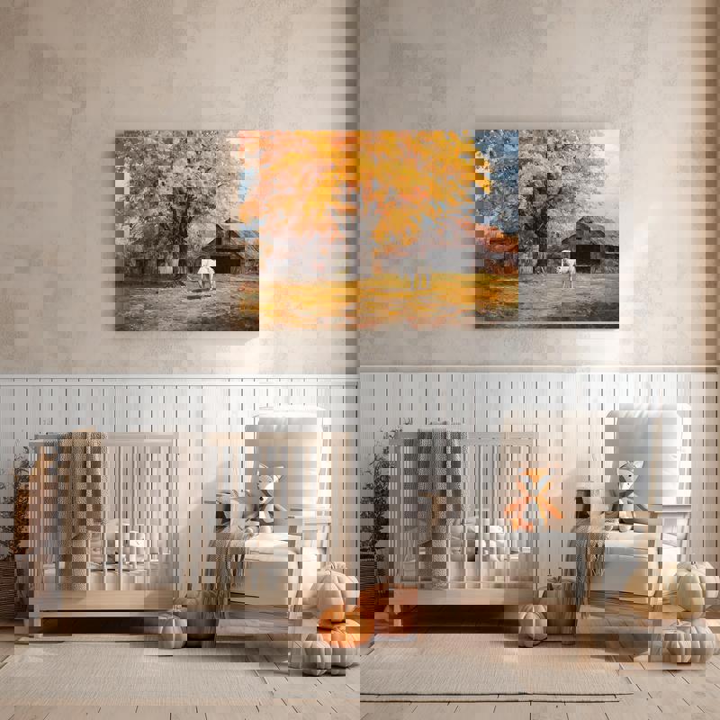 Harvest Autumn Serenity canvas art, Thanksgiving dorm decor, a thoughtful gift for college students seeking cozy fall vibes.