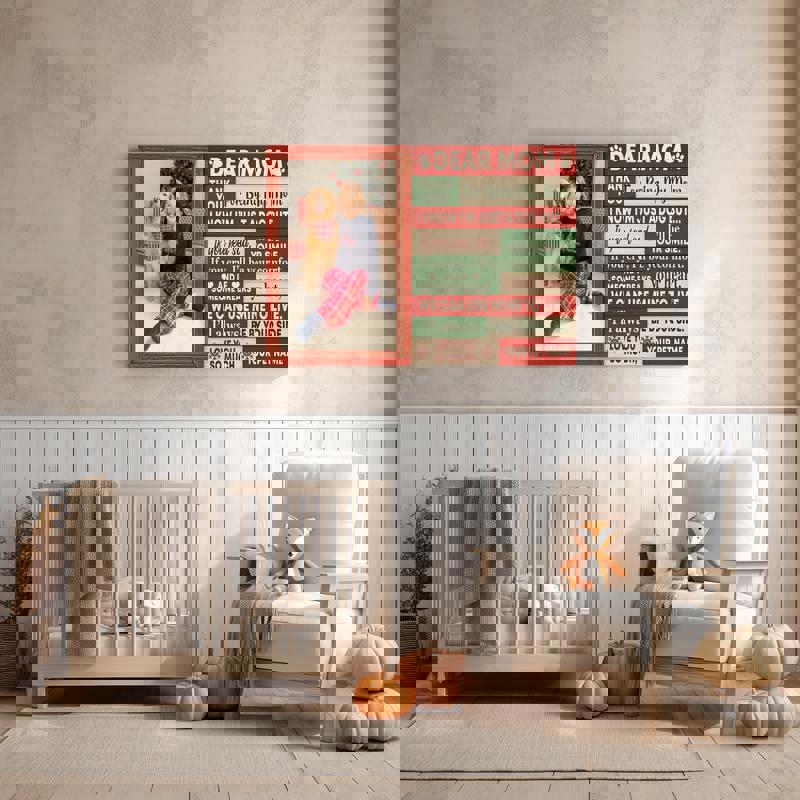 Christmas dog mom canvas in neutral tones with holly accents, customized names, welcoming holiday wall art for entryway