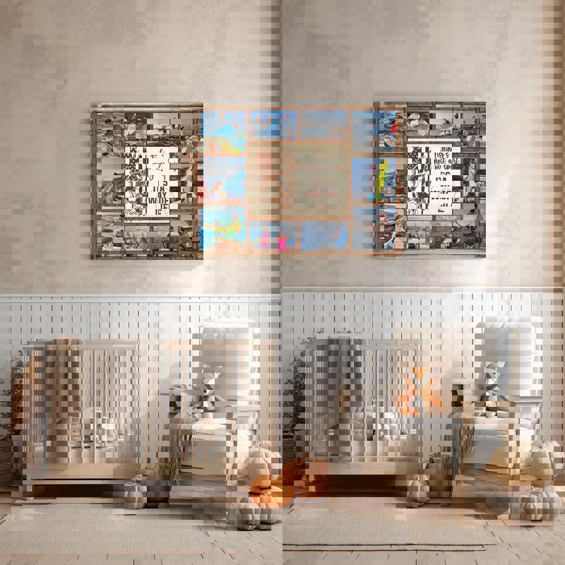 Fishing photo collage canvas, custom arrangement of fishing photos with names and date, rustic man cave or den wall decor