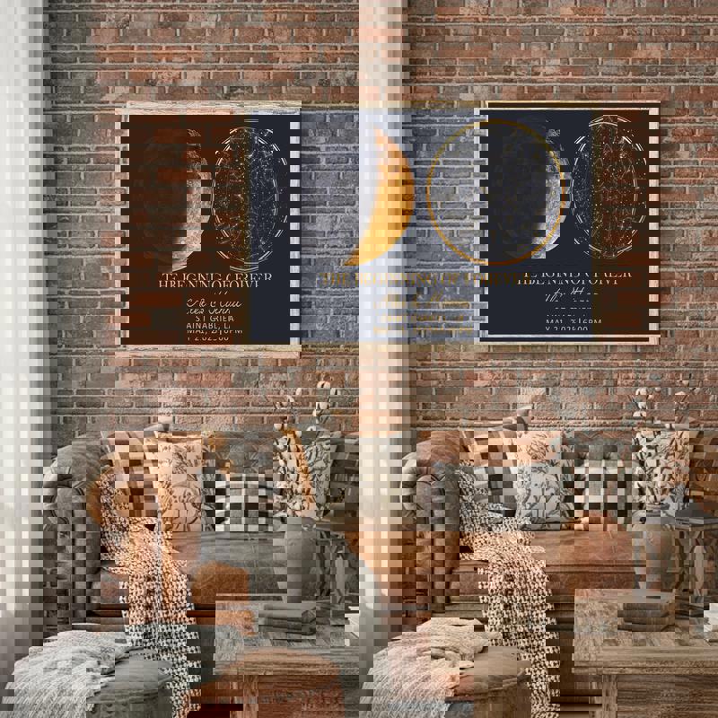 moon phase and star map canvas print, personalized constellation chart for your night, black backdrop, anniversary gift moon phase and star map canvas print, personalized constellation chart for your night, black backdrop, anniversary gift