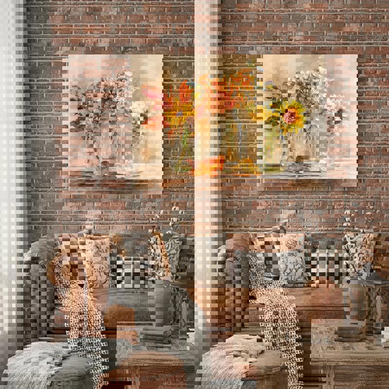 Thanksgiving floral watercolor canvas, rustic jar bouquet with grateful script, vertical laundry room wall decor in neutrals