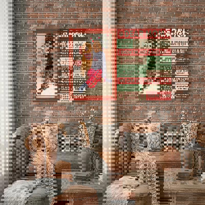 Christmas dog mom canvas, portrait layout with holly wreath and paw ornaments, personalized names, sweet gift for her