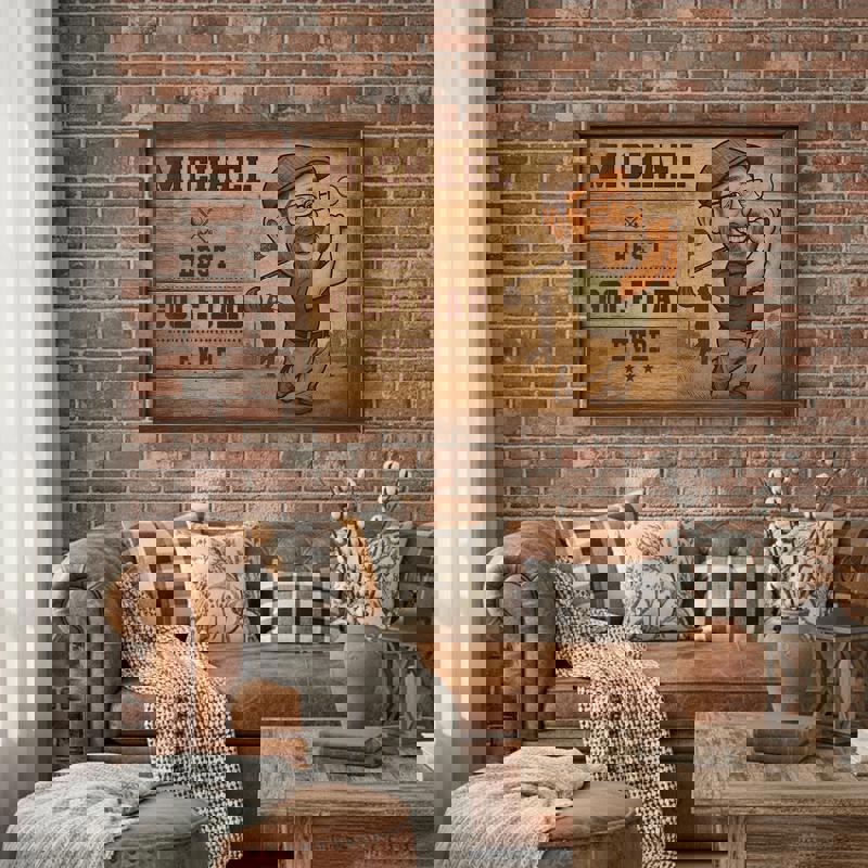 Personalized golf dad caricature portrait canvas, custom wall art with farmhouse feel, unique birthday gift for dad Personalized golf dad caricature portrait canvas, custom wall art with farmhouse feel, unique birthday gift for dad