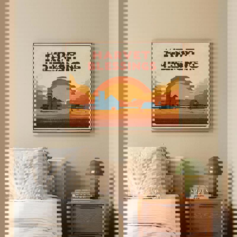 Thanksgiving harvest fields canvas in portrait orientation with corn stalks and sky, vintage cozy dorm room decor