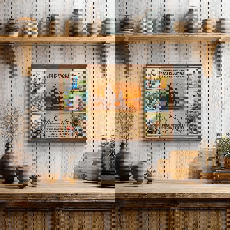 Father and son fishing photo collage canvas personalized with your photos, Father's Day gift for Dad, rustic farmhouse style