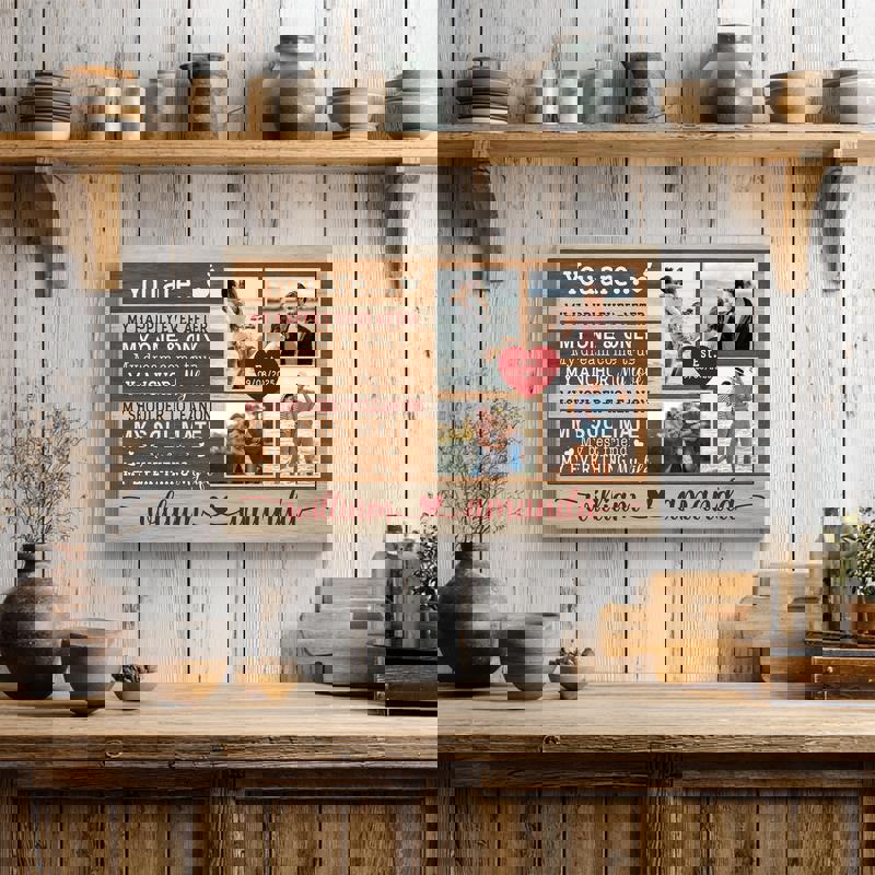 'My Happily Ever After' farmhouse canvas, custom couple photo collage, names and wedding date, anniversary gift